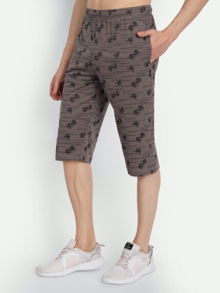 Men's Abstract Print Poly Cotton Capri - Heather Grey